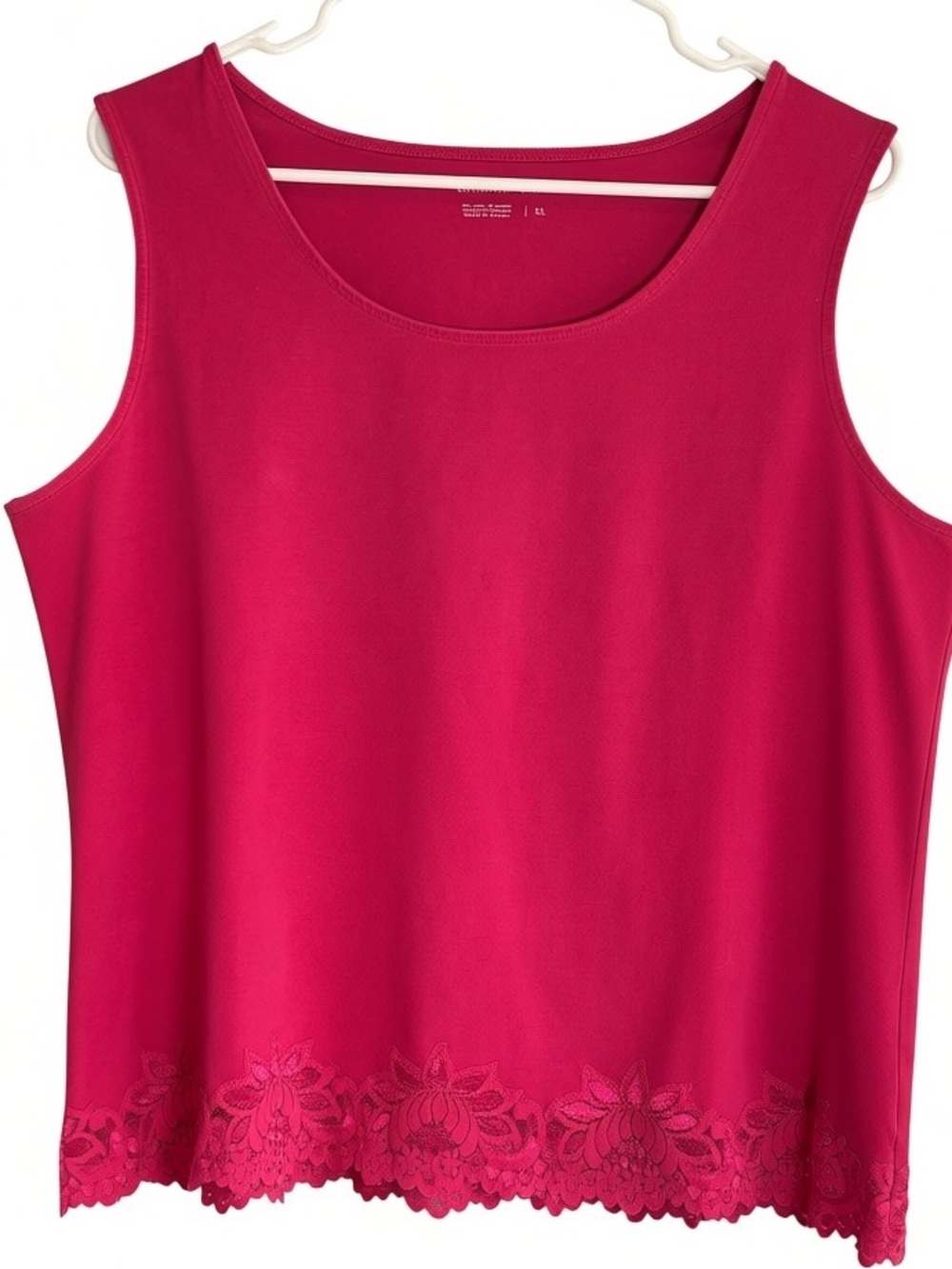 Coldwater Creek Pink Tank Top XL Lace Hem Cotton Blend Sleeveless